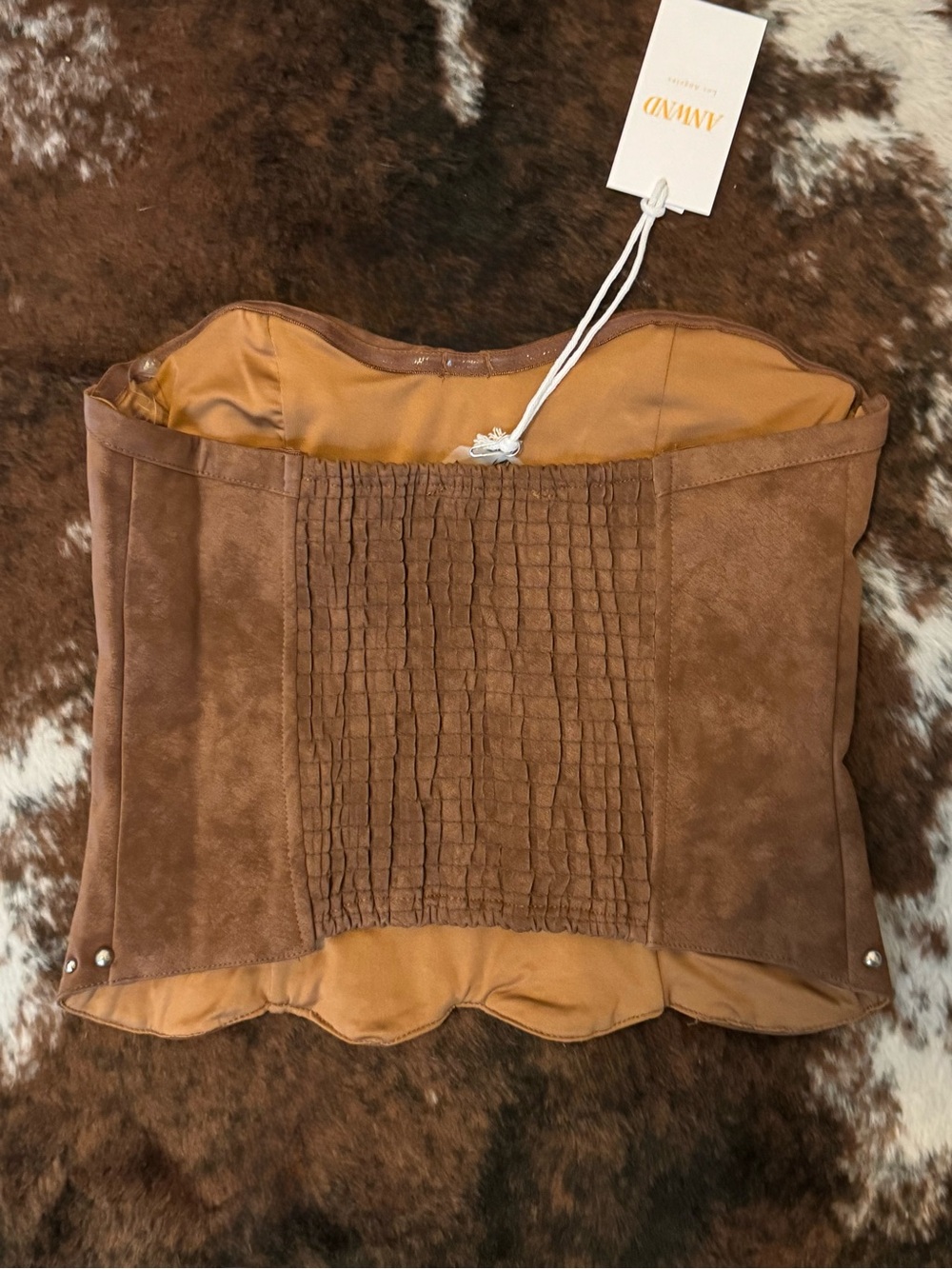 Brown Studded Faux Suede Strapless Bustier Top - Small - Picture 2 of 5